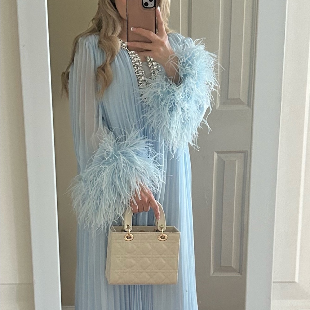 Self-Portrait Blue chiffon feather Midi Dress